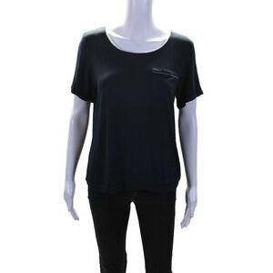 Hubert Gasser Womens Short Sleeve Scoop Neck Pocket Shirt Navy Blue Size Large